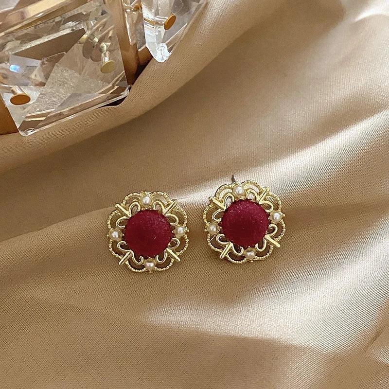 DANA Dripping Oil Wine Red Retro Stud Earrings