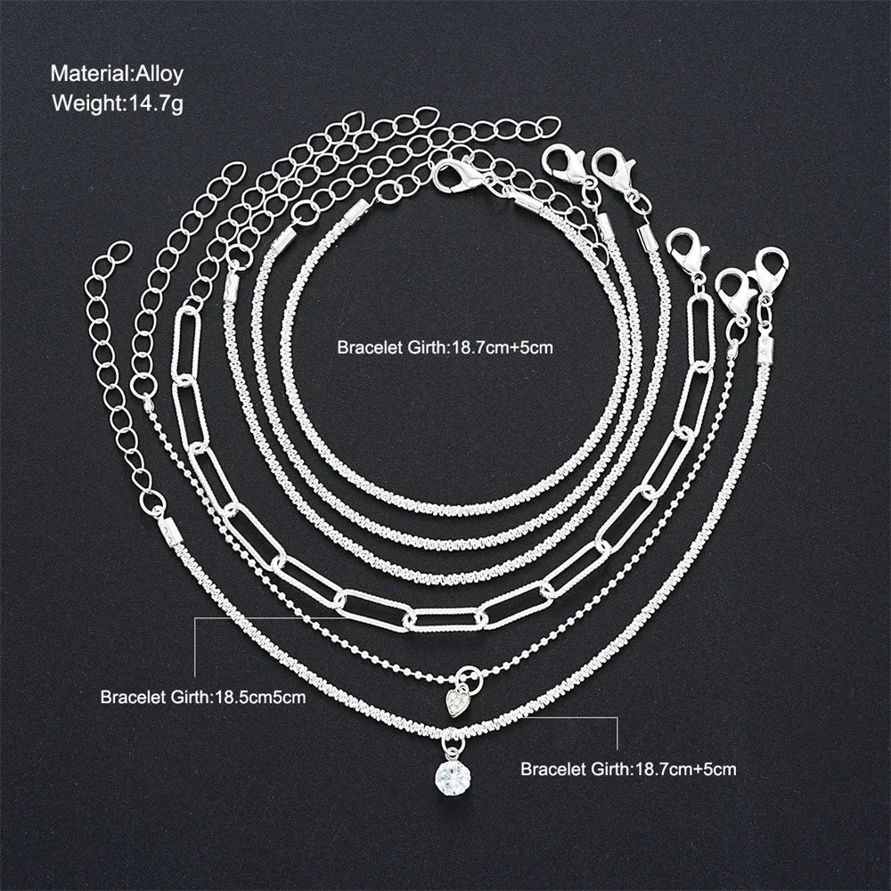 DANA 6Pcs 925 Sterling Silver Rhinestone Bracelets