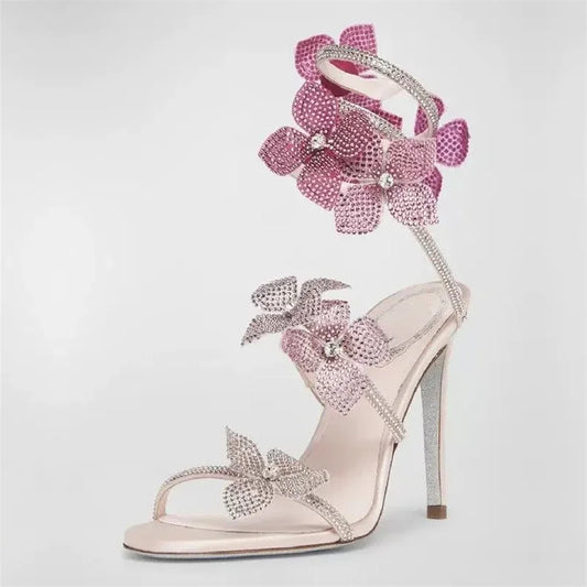 Sexy CRYSTAL Flower Thin High Heels Shoes