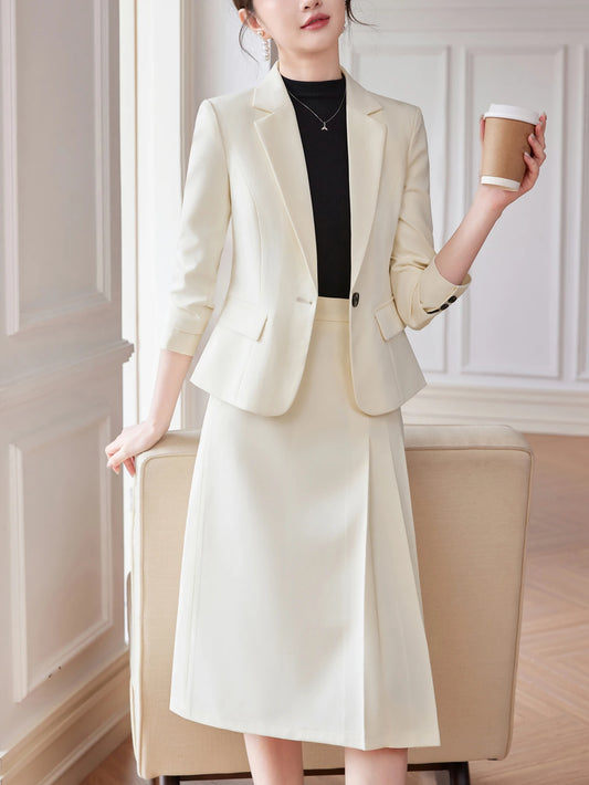 Notch Lapel Single-Button Suit Dress Set