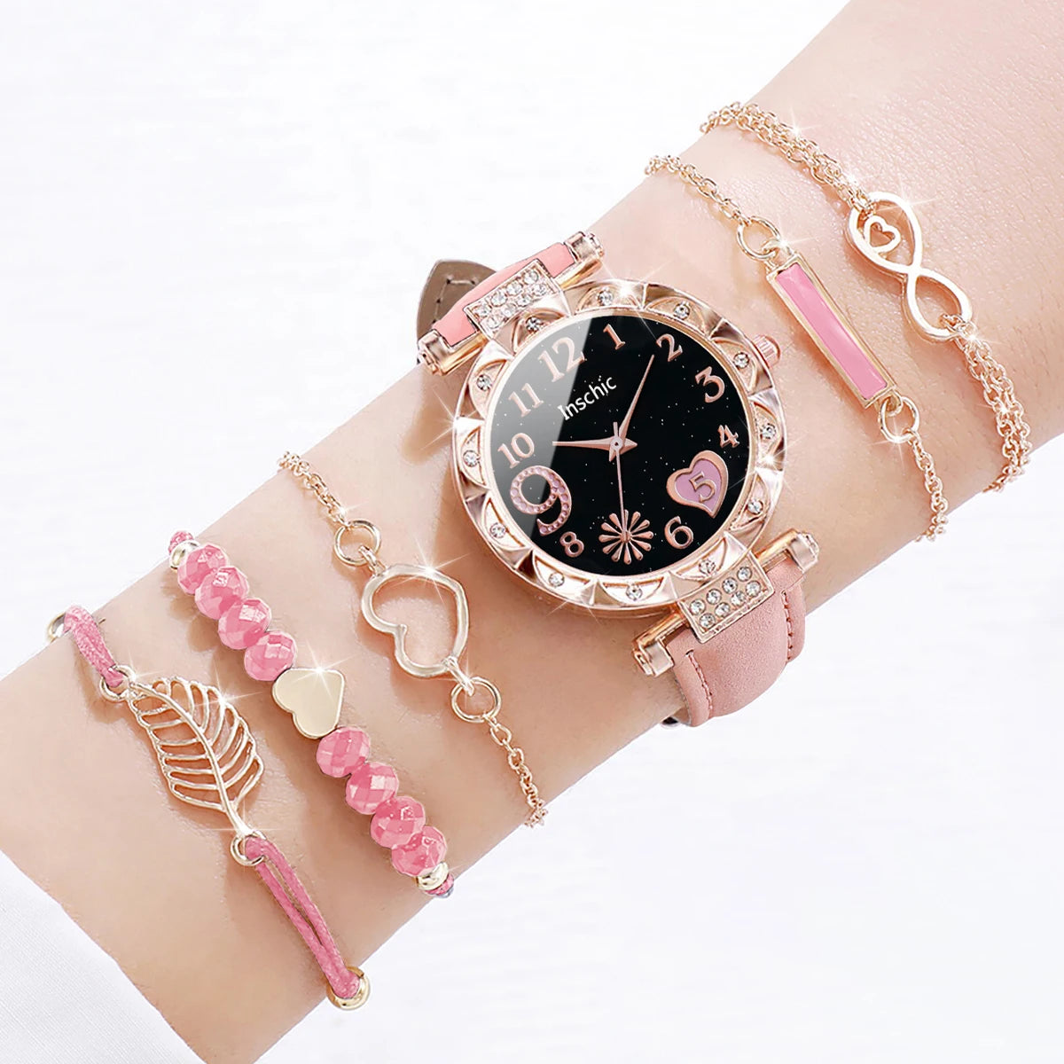 6PCS/Set Heart Dial Watch Set