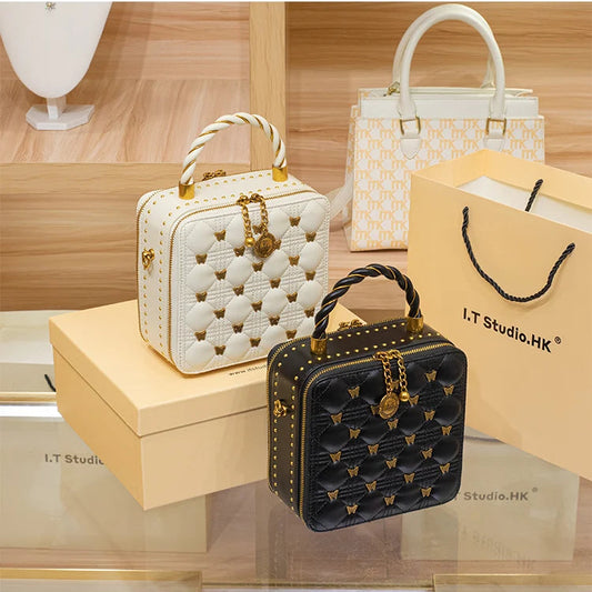 Leather bucket small square bag