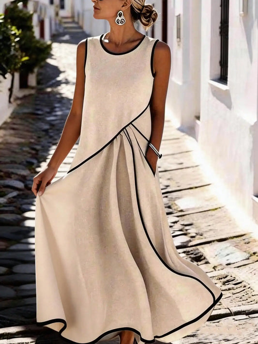 Elegant Casual Color Block Stripe Pocket A-Line Skirt Dress