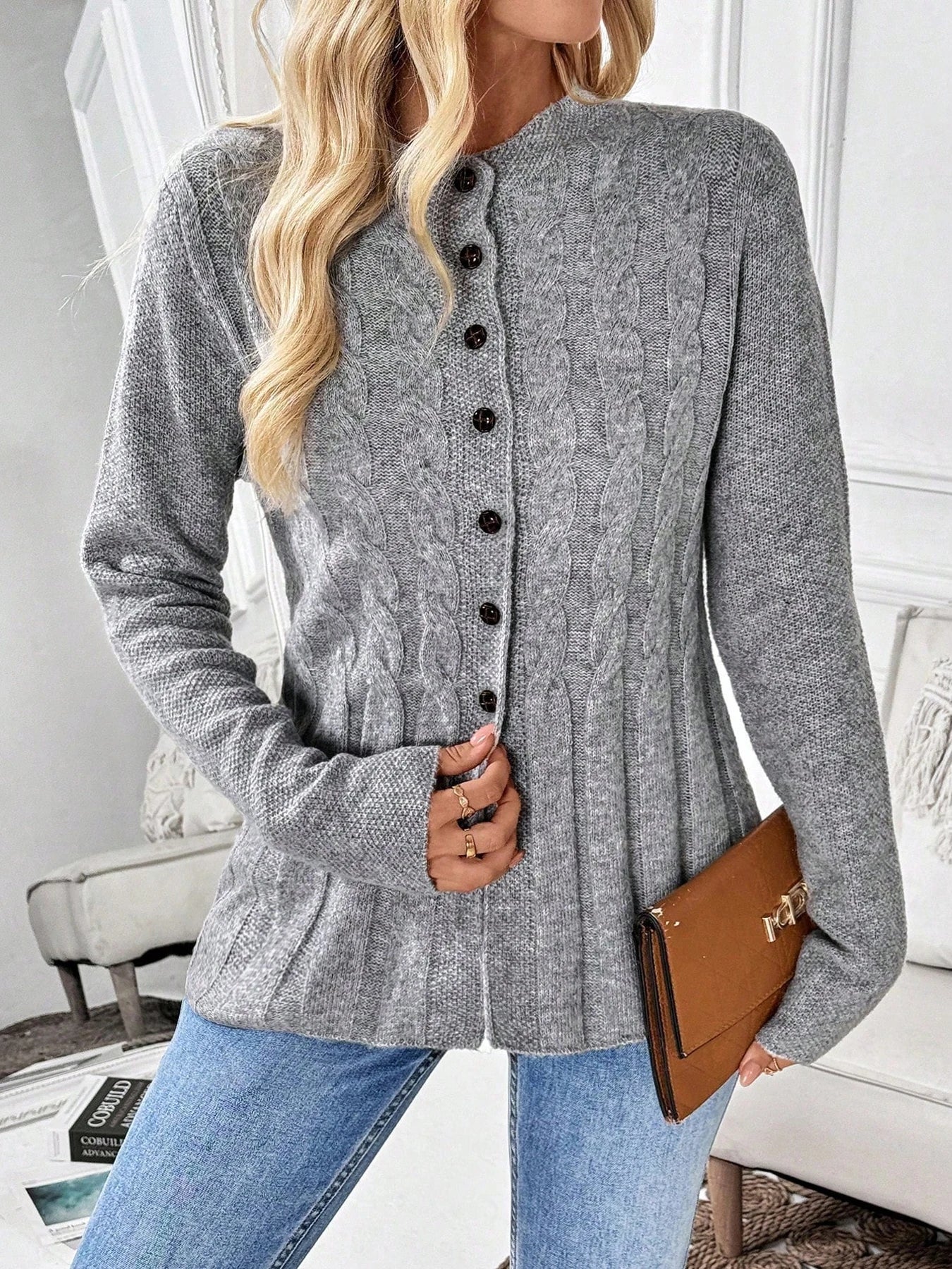 Simple solid color long sleeved sweater