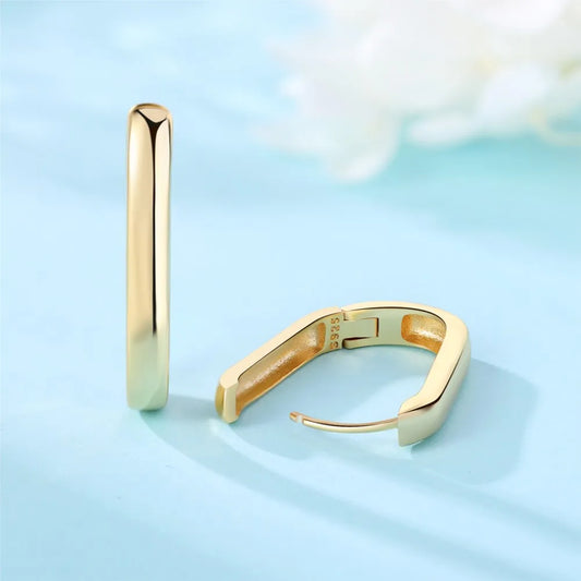 925 Sterling Silver Simple Gold U-shaped Earrings