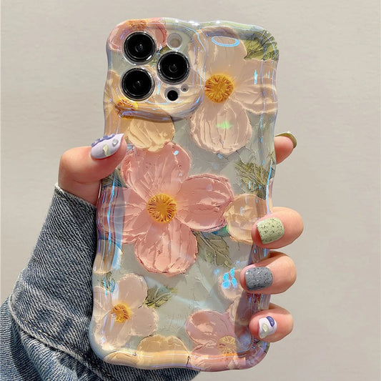 Retro Oil Painting Phone Case For iPhone ProMax Flower Print Silicone Cover