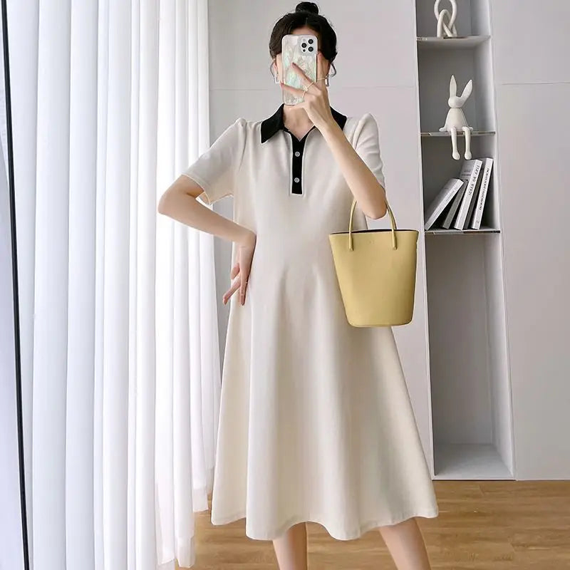 Maternity Short Sleeve Polo Lapel Maternity Maternity Dress