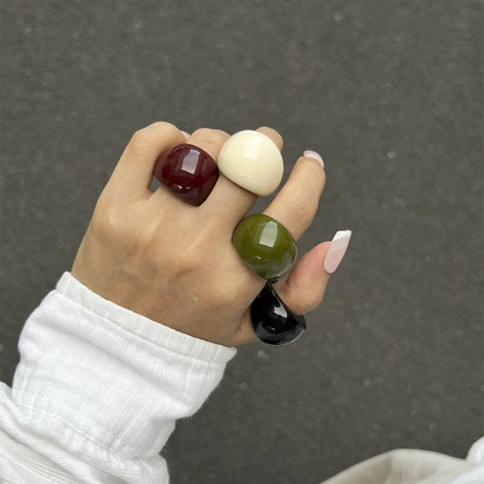 Vintage Smooth Water Drop Resin Plastic Boho Geometric Rings