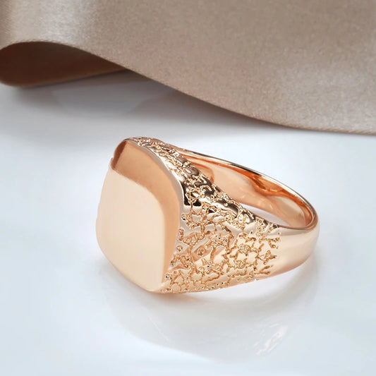 Big Glossy 585 Rose Gold Color Simple Square Ring