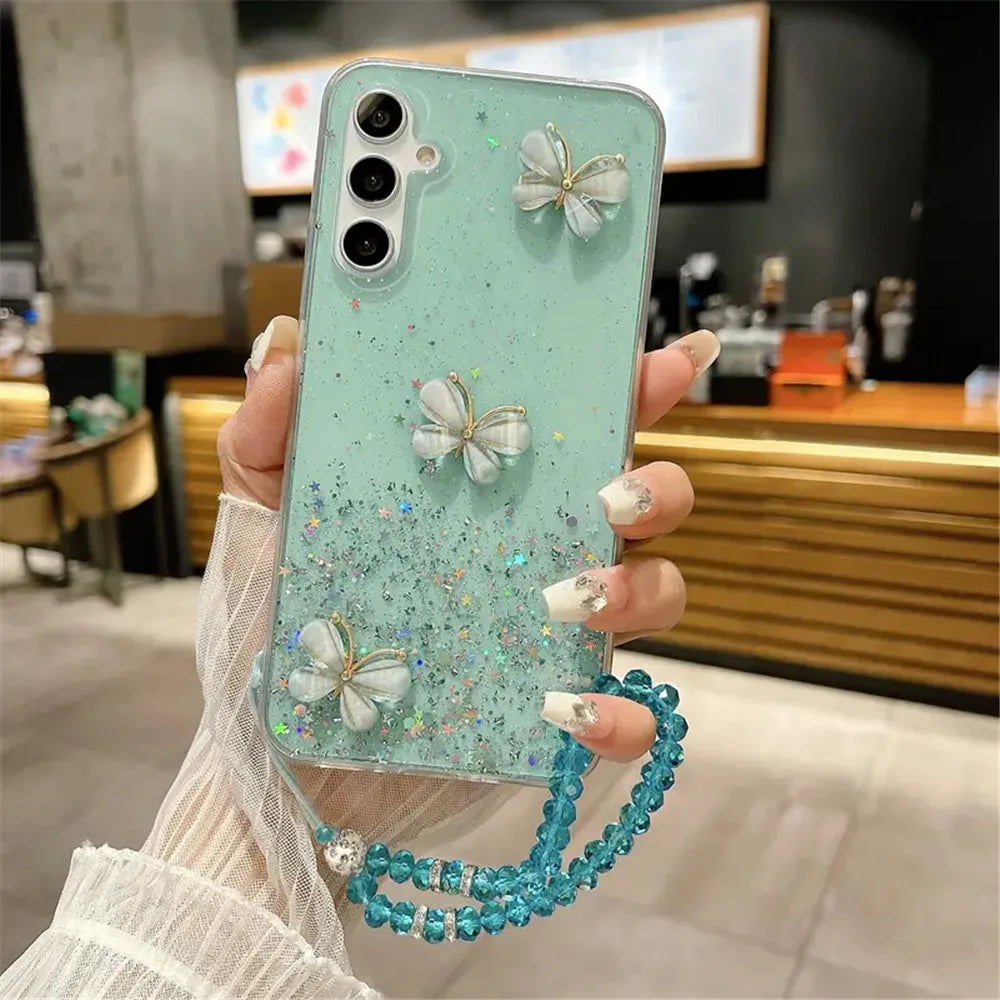 Crystal Bracelet 3D Butterfly Glitter Case For Samsung Cover