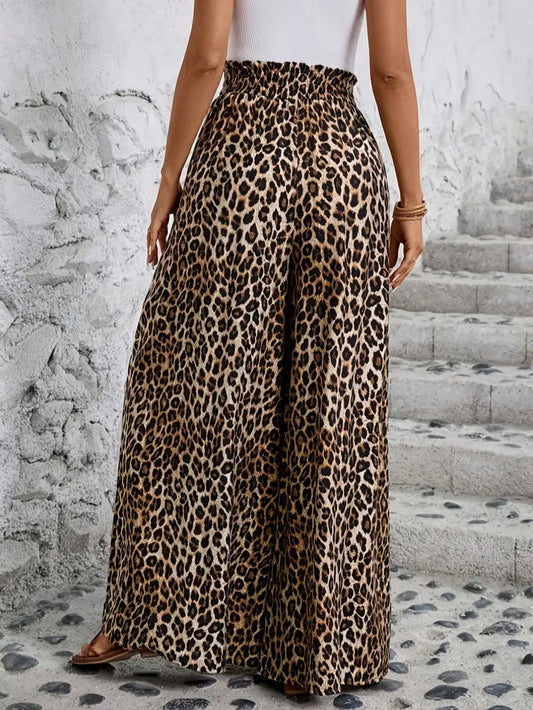 Casual leopard high waist wide leg pants