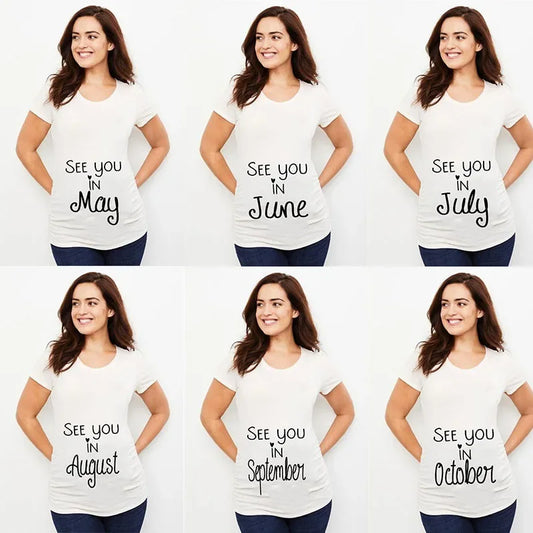 See You In May Print Maternity Short Sleeve T-shirt Pregnancy