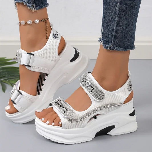 Sexy Roman Crystal Thick Sole Walking Sandals