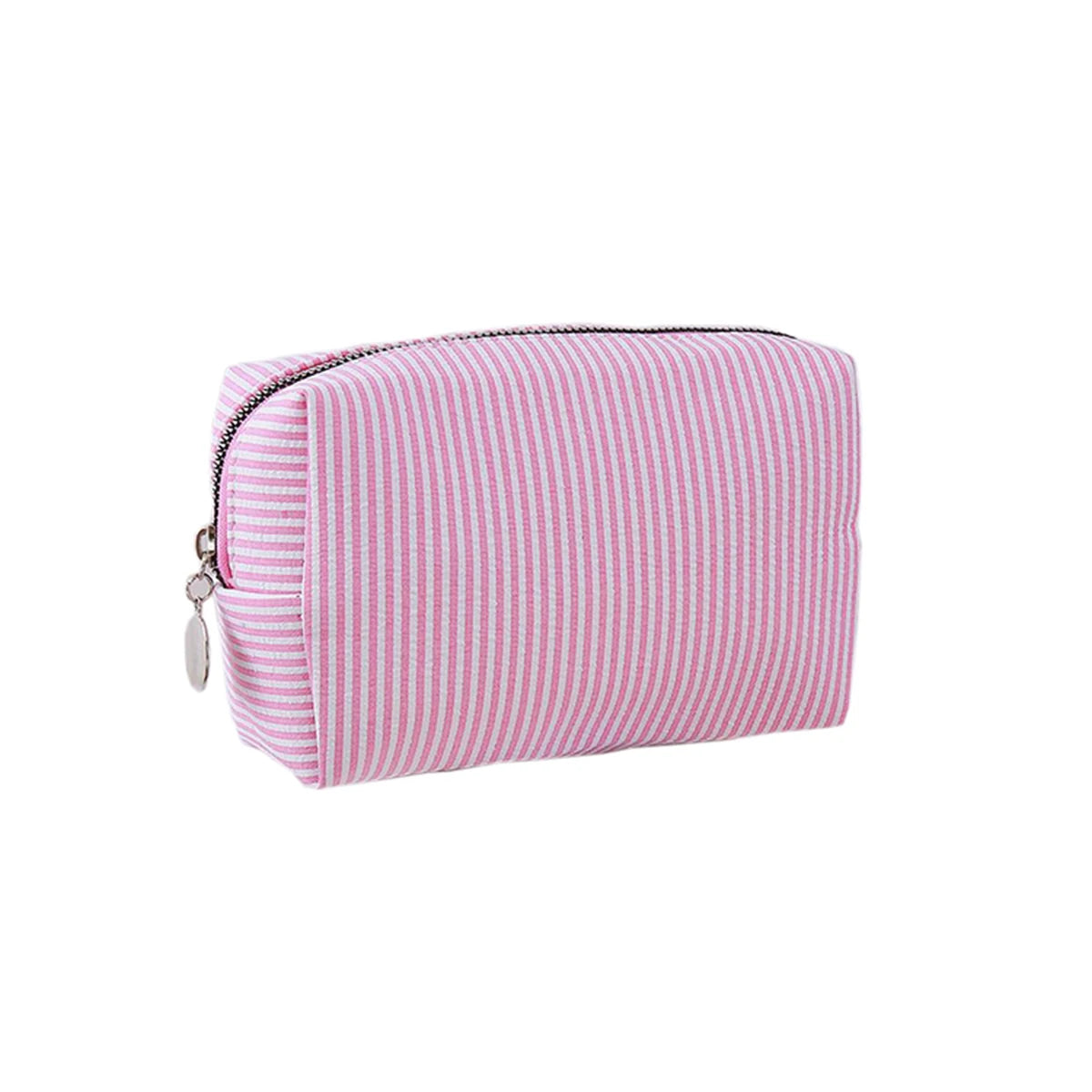 Cute Striped Canvas Pencil Case Small Travel Pouch with Zipper