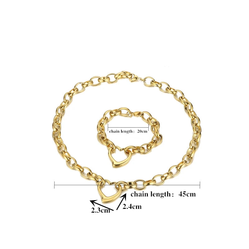 Stainless steel heart pendant necklace set