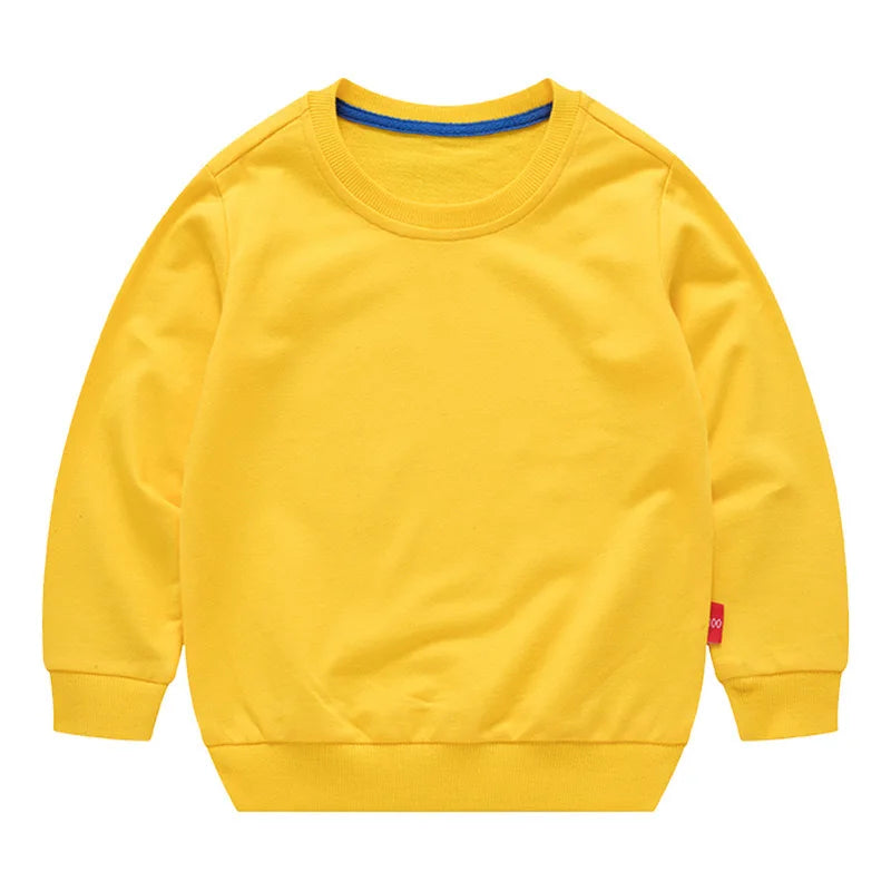 Spring Cotton Plain Hoodies Tops 3-10 Years Long Sleeve T-shirt