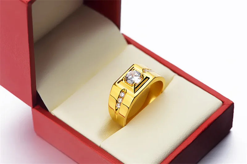 Solitaire male ring 24KT Gold 925 Sterling silver AAA Zircon cz Rings