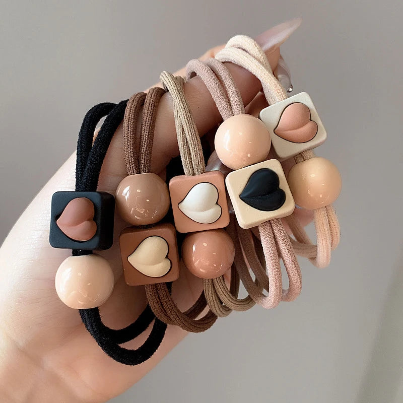 5/10pcs Simple Heart Ball Scrunchie Ties Ropes