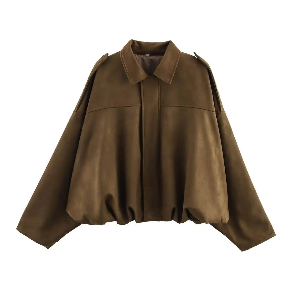 Bomber Suede Texture Turn-down Collar Long Sleeve Loose Vintage Jackets