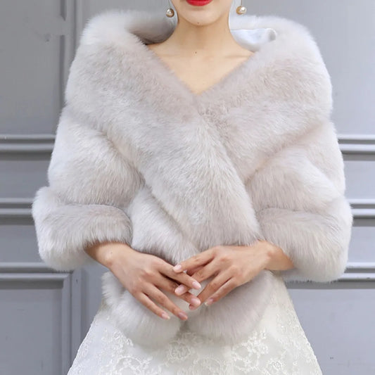 Faux Fur Soft Thick Bridal Wrap Shawl