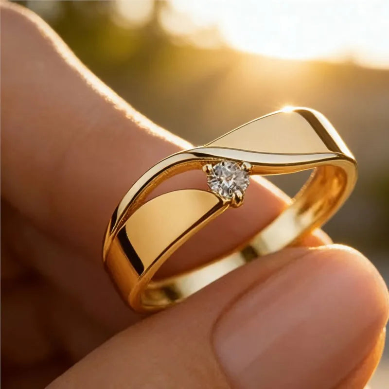 Elegant Geometric Lines Micro-paved Synthetic Cubic Synthetic Zirconia Ring