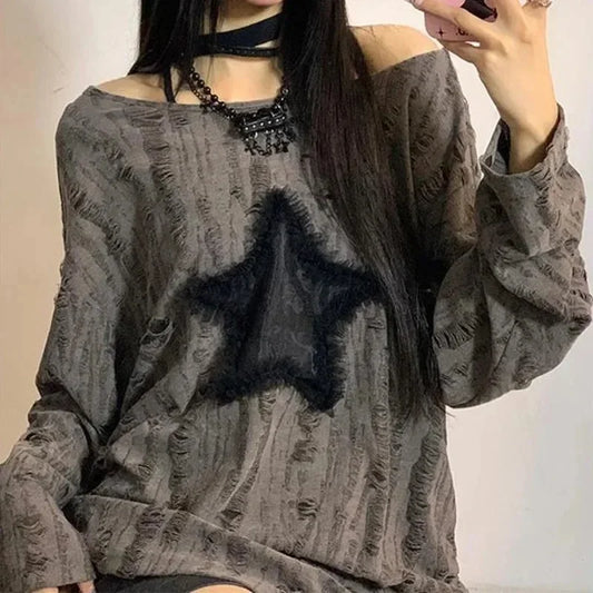 Off Shoulder Oversized Long Sleeve Loose Sweater