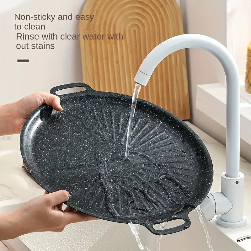 1pcs Carbon Steel Grill Pan Nonstick BBQ Griddle