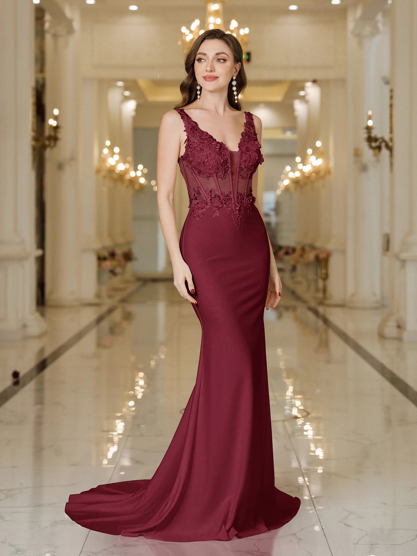 Elegant Straps Pearls Backless Dress