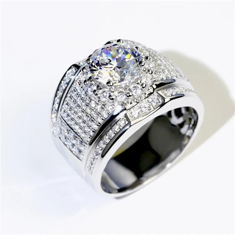 Luxury Full Crystal Big Stone AAAAA Cubic Zirconia 925 Sterling Silver Rings