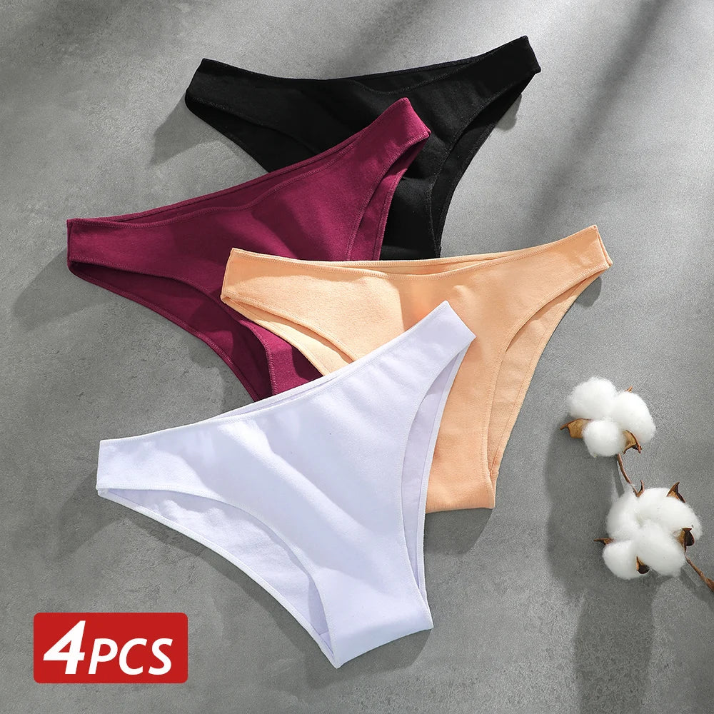 4PCS Seamless Cotton Panties Sexy Low Waist Underpants Lingerie