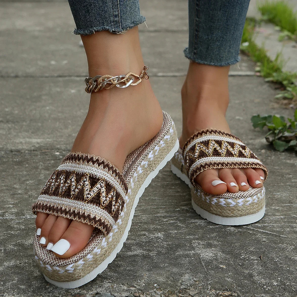 Weave Platform Summer Heeled Bohemian Handmade Slippers