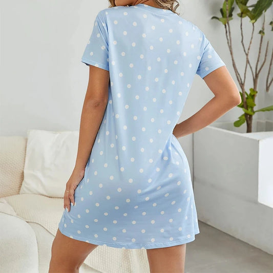 Polka Dot Nightdress Short Sleeve Sleep Dress