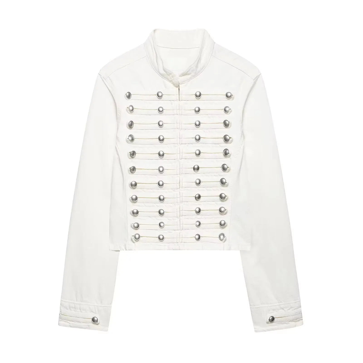Denim Front Metal Button Decoration Long Sleeve Slim Jacket