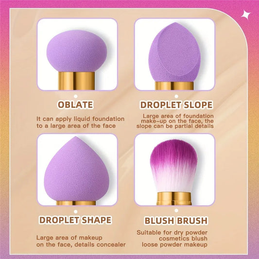 3 Pcs Double Ended Purple Makeup Sponge and Brush Set