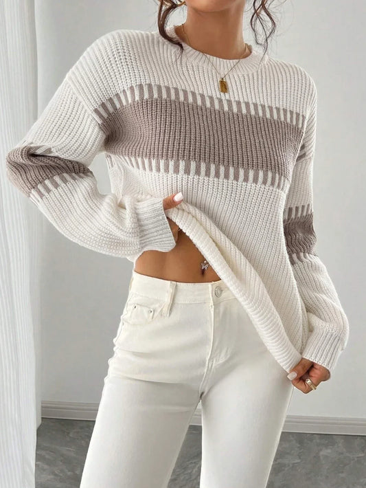 Niche Knit Cardigan Lazy Style Khaki Straight-Cut Round-Neck Pullover