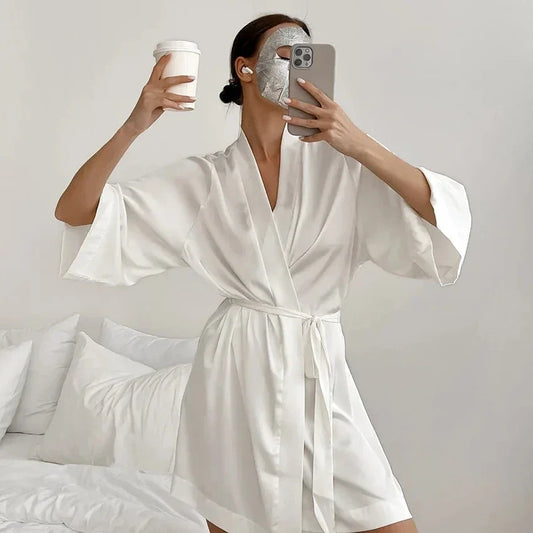 Bride 3/4 Sleeve Silk Satin Lingerie Robe