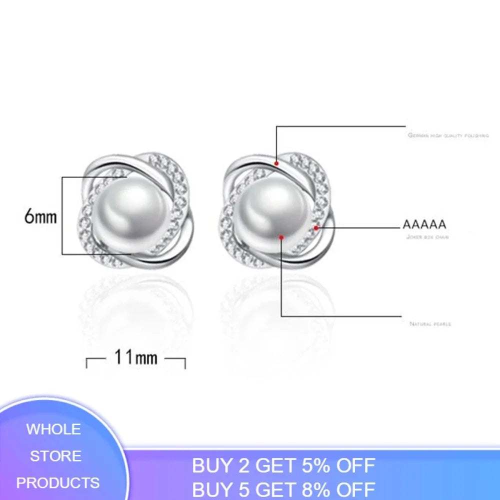 925 Silver Zircon Pearl Twist Stud Earrings