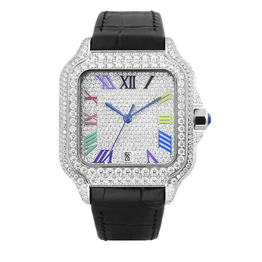 Leather Hip Hop Iced Out Jewellry Watch