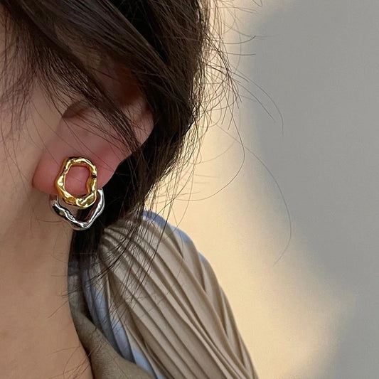 Stainless Steel Metal Splice Stud Earrings