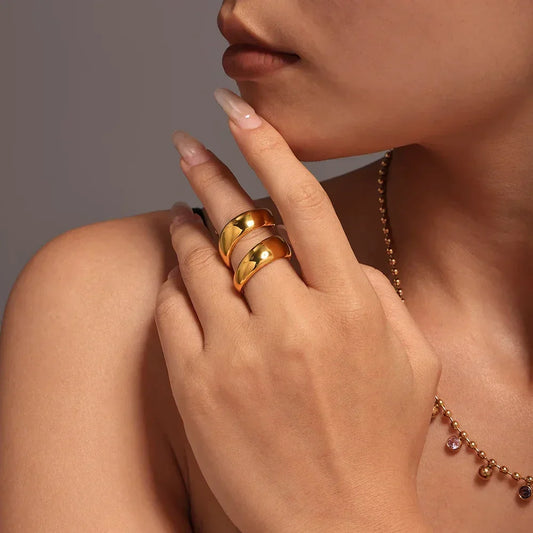 Circular Shiny Stainless Steel 18K Gold Rings