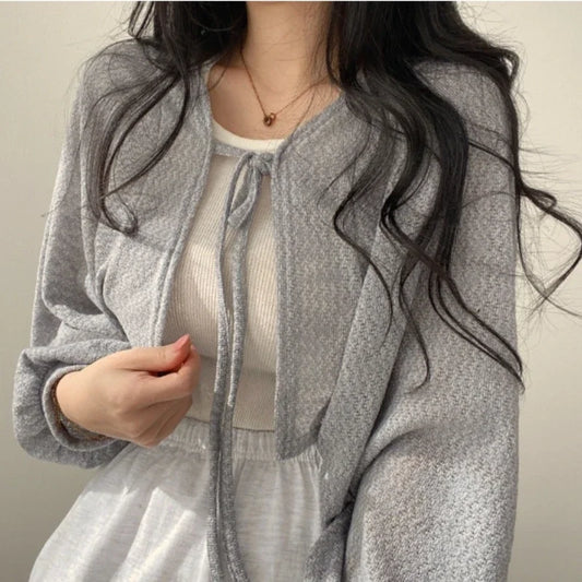 Thin White Cardigan Korean Sleeve Short Top