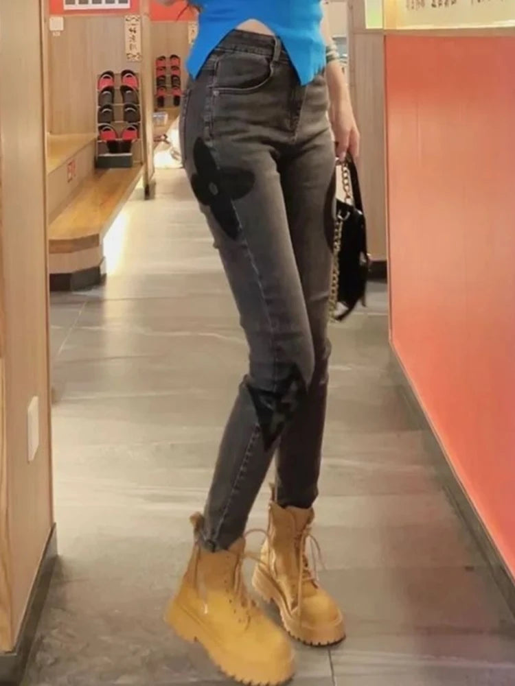 High Waist Slim Fit Elastic Straight Leg Jeans