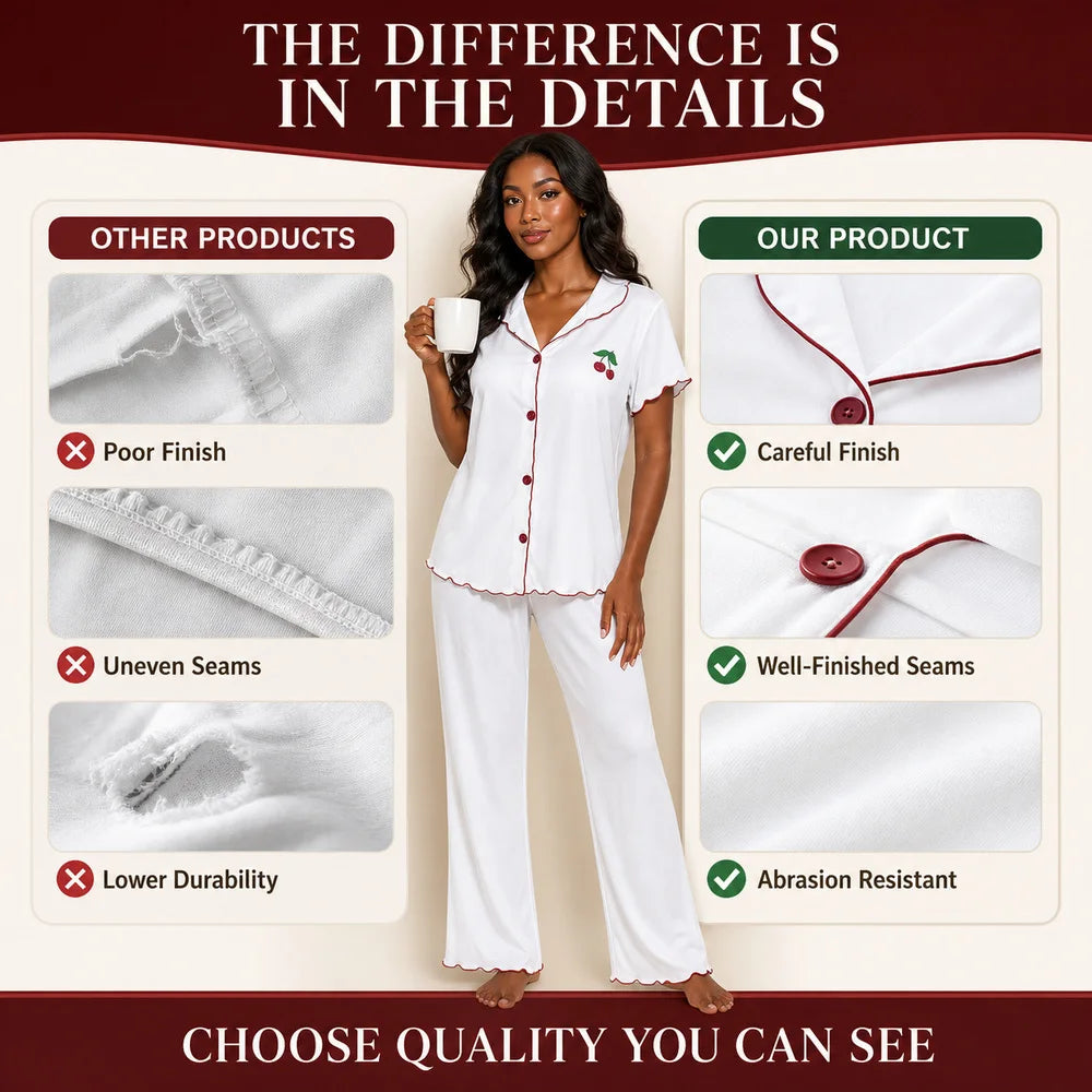 Lapel Cherry Sweet Romantic Pastoral Pajama Set