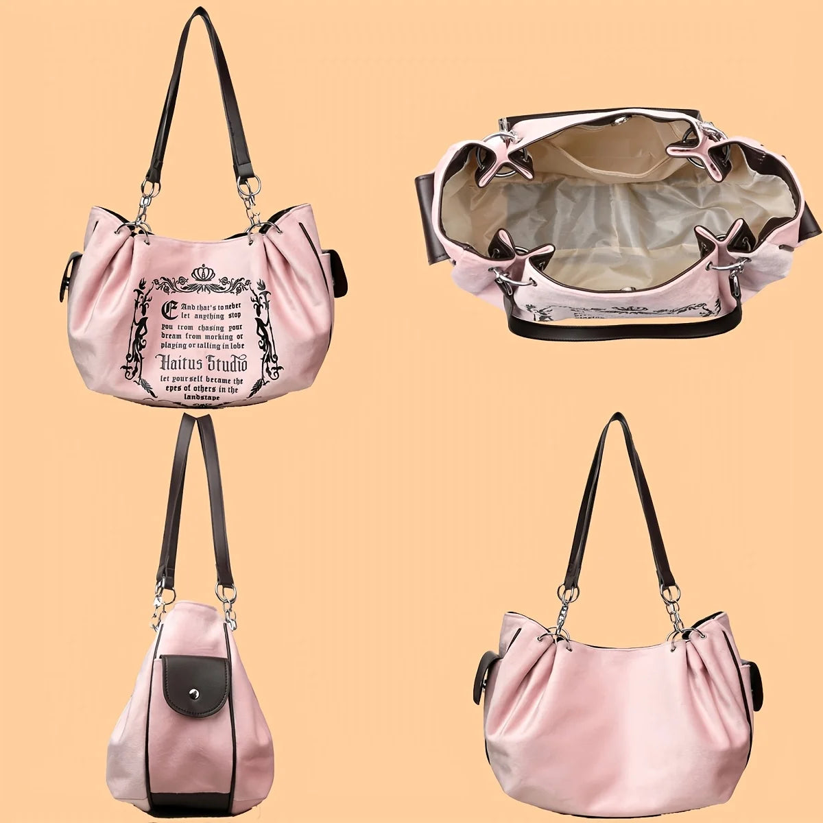 Letter Print Faux Suede Handbag