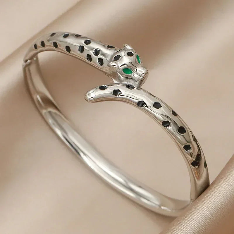 Stainless Steel Metal Crystal Leopard Bangles bracelets