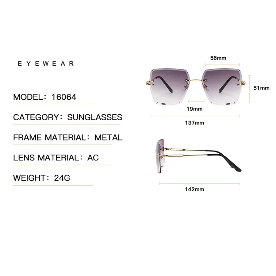 Oversized Rimless Sexy Vintage Sunglasses