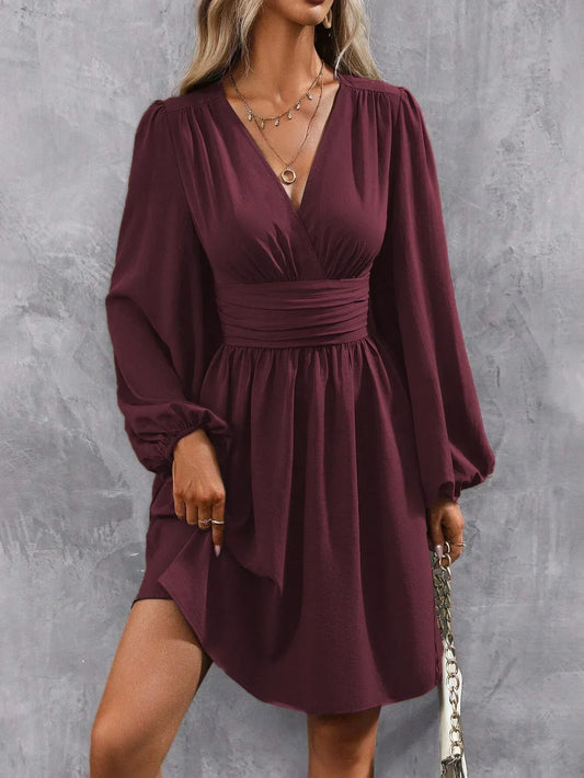 Lantern Sleeve Wrap Mini Dress