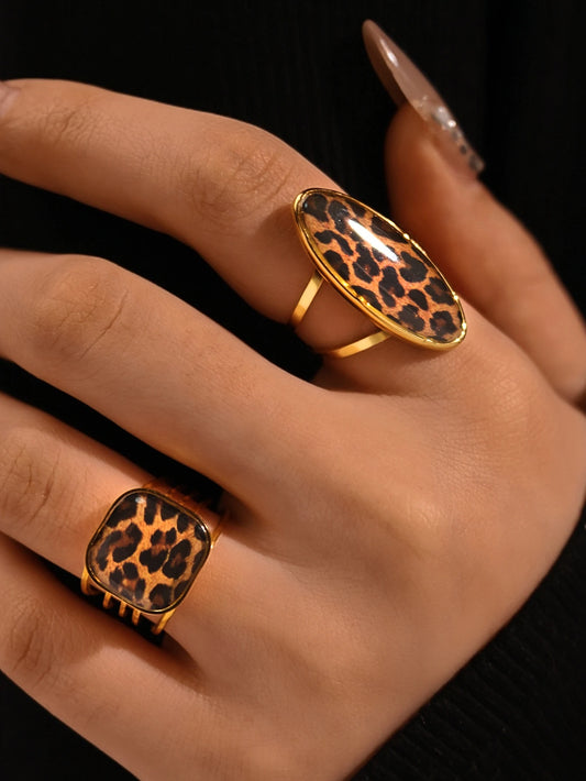 Minimalist 18K PVD Golden Plated 304 Stainless Steel Chunky Boho Leopard Rings