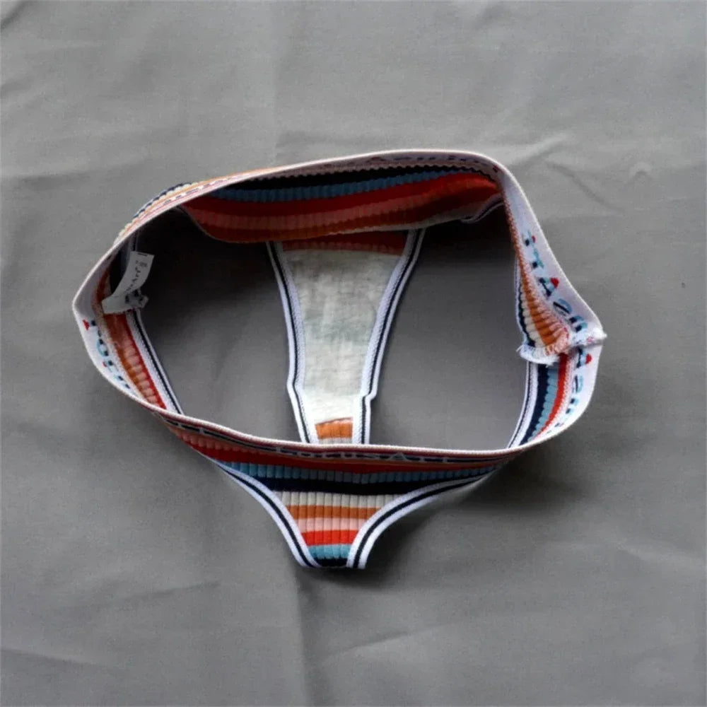 3 Pcs Brazilian Stripe Underwear Colorful Low Waist Cotton G-string Plus Size
