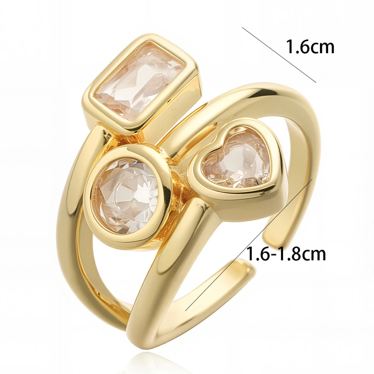 Gold Geometric Copper AAA+ Cubic Zirconia Ring
